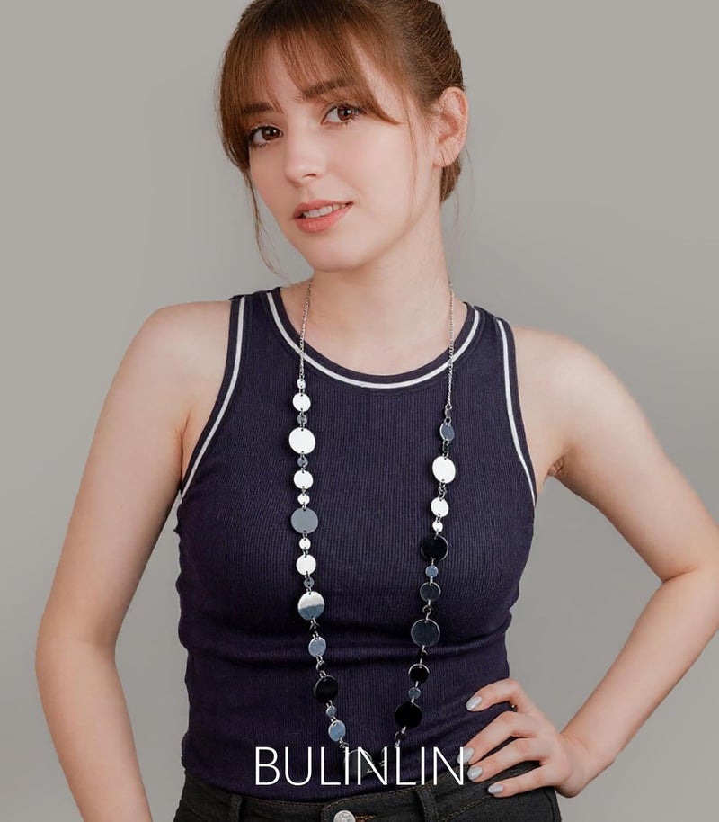 BULINLIN Layered Silver Long Necklace for Women Turquoise Stone Beaded Strand Sweater Chain Necklaces Fashion Costume Jewelry Gifts for Mom - Image 2